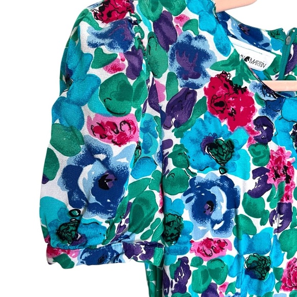Jonathan Martin Vintage Floral Puff Sleeve Dress Blue Size11/12 - Picture 4 of 8